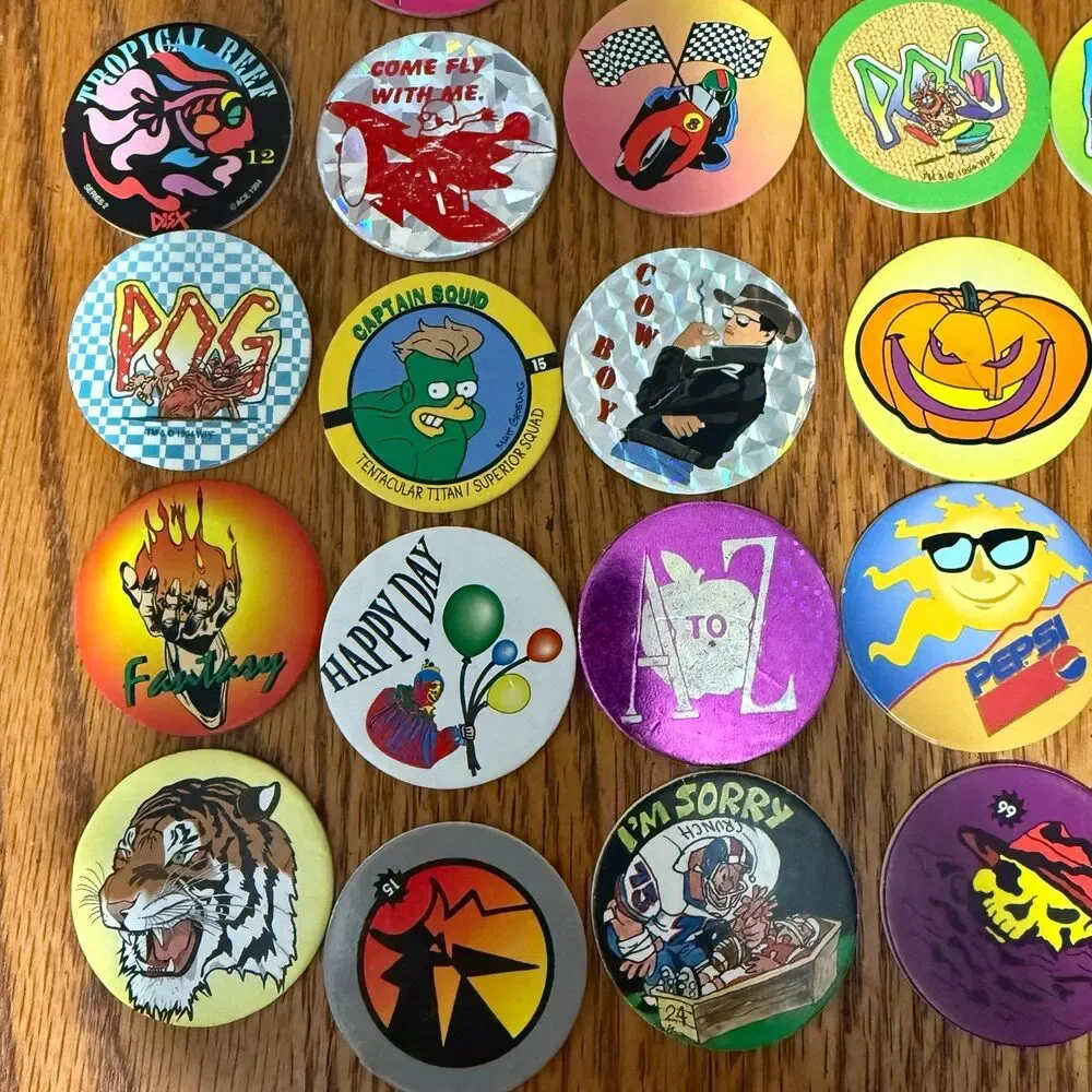 Lot of 30 colorful cool Pogs characters Vintage Advertising Game 90s